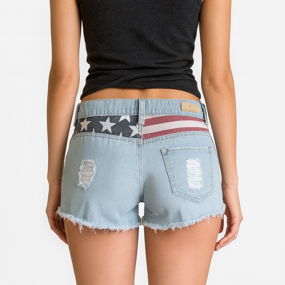 Harmony + Havoc Light Wash Cut Off Jean Shorts Distressed American 4th of July